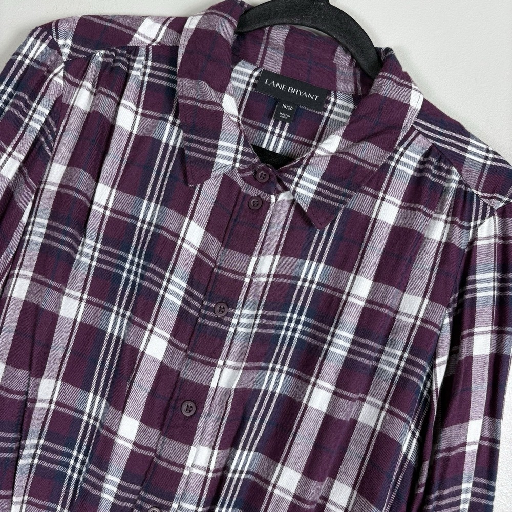 Lane Bryant Women's 18/20 Burgundy Plaid Button Front Long Sleeve Tunic